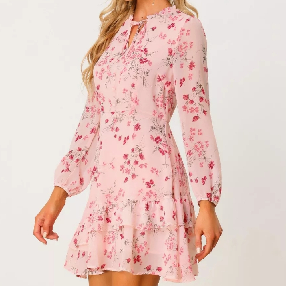Allegra K Pink Floral Long Sleeve Dress - Picture 11 of 13